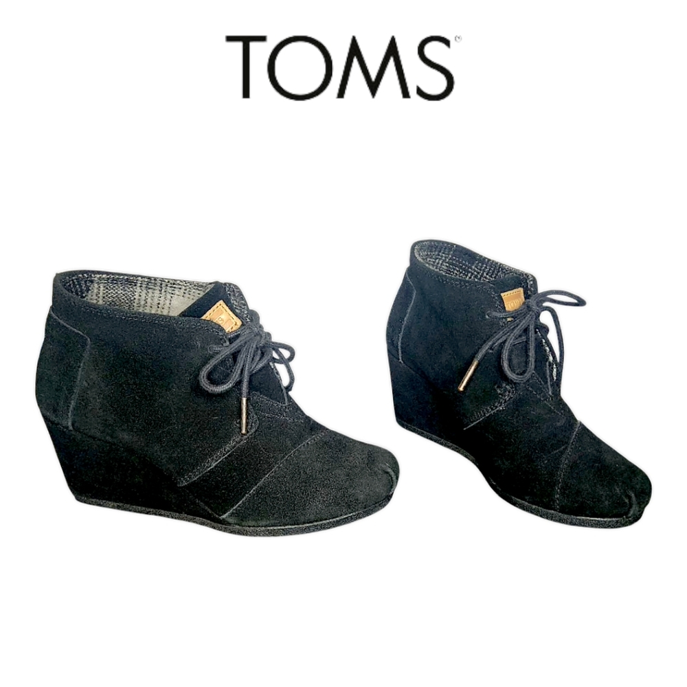Toms 'Desert' Black Suede Wedge Ankle Booties - Size 5